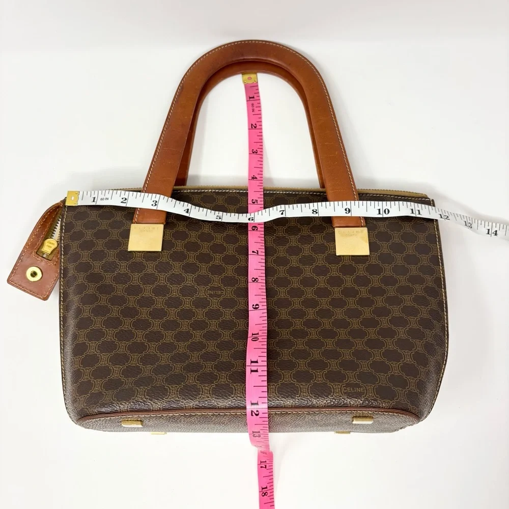 Vintage Céline Macadam Triomphe Monogram Tote Bag Brown Tan Leather 1990s - Picture 3 of 16
